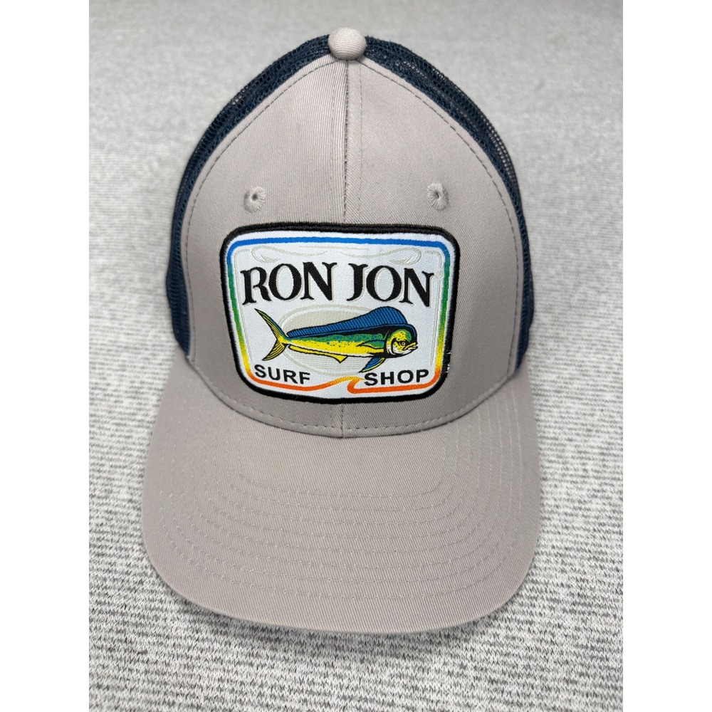 Ron Jon Surf Shop Gray Navy Blue Mahi Mahi Fish Mesh Trucker Hat Snapback Cap